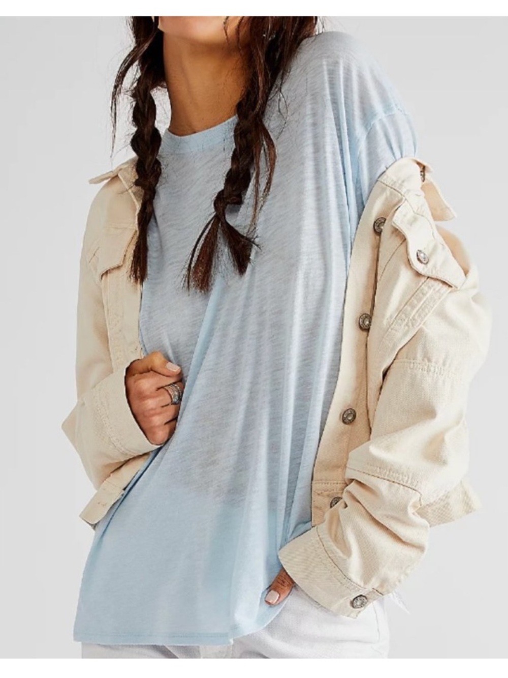 Free People We The Free Clarity Ringer Tee Boardwalk Blue Medium Oversized Top